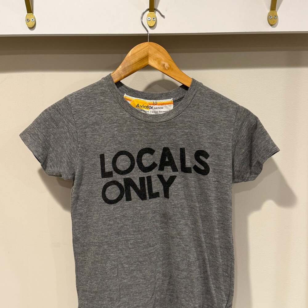 Aviator Nation Locals Only Crew Neck T-Shirt in Heather Grey kids size 10